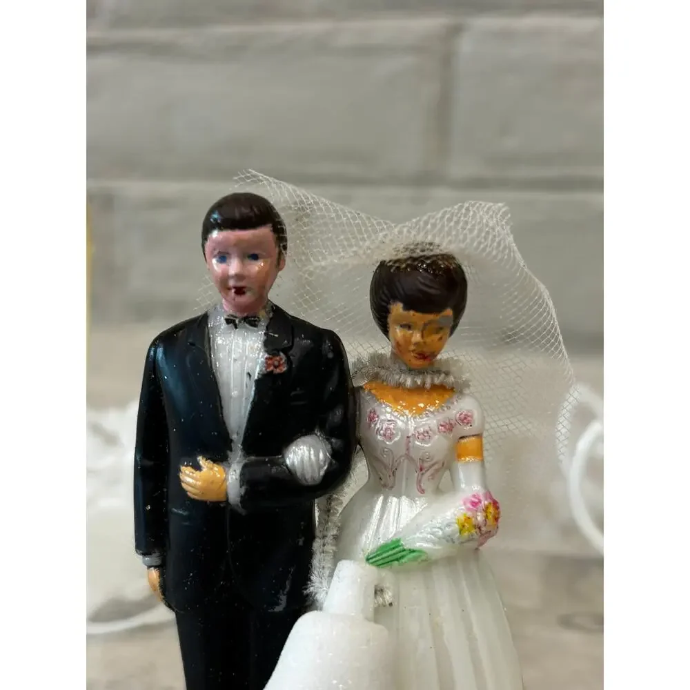 Vintage Wedding Cake Topper Bride Groom Bells Candle Holders 1960s